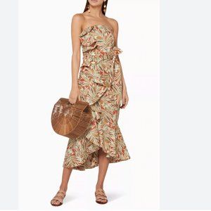 Alexis Faina Strapless Belted Leaf-Print Cocktail Dress